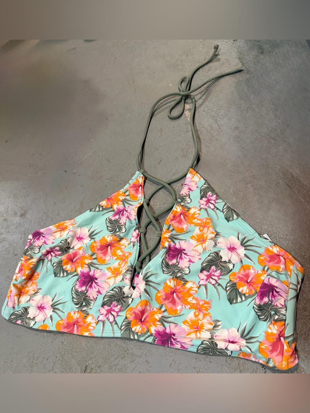 True Craft Floral Halter Swim Top in Aqua, Orange, Pink